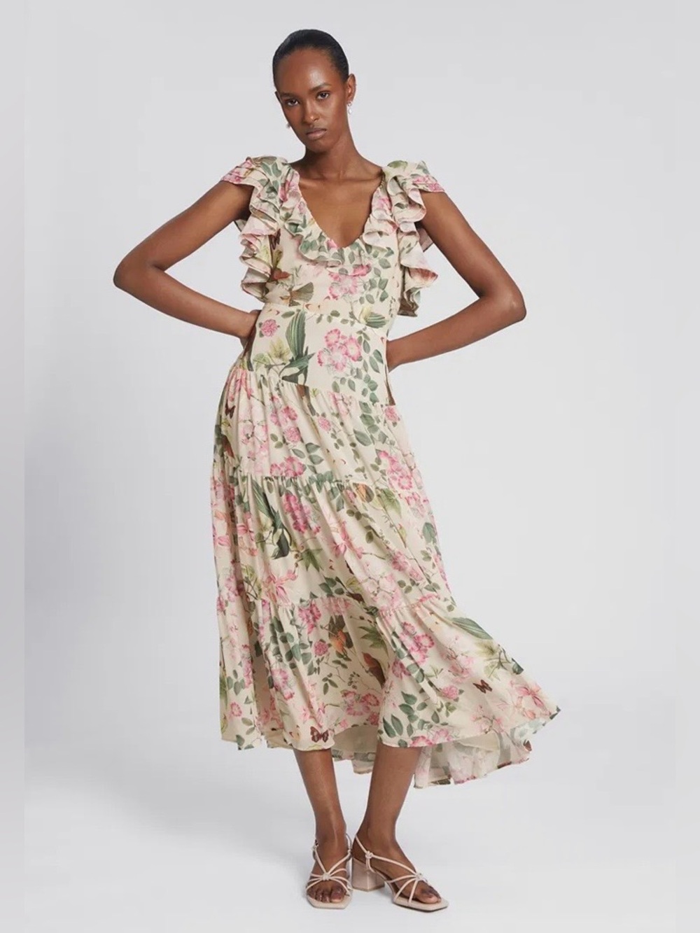 & Other Stories Ruffle Detail Voluminous Floral Tiered Dress Size 8